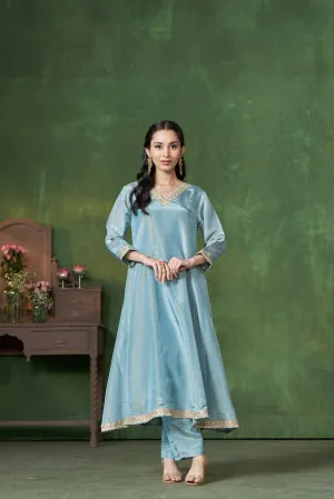 Shimmer Blue A-Line Kurta with Pants