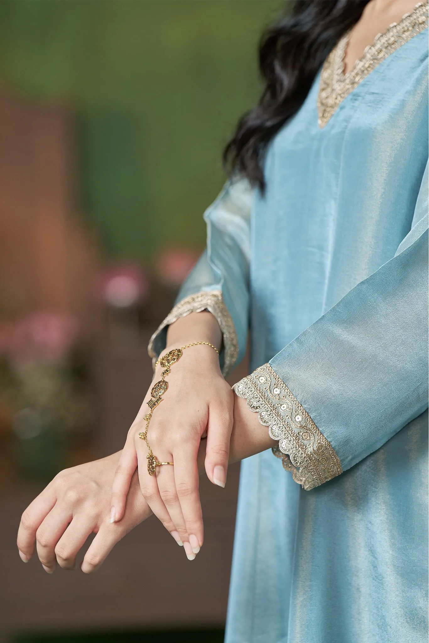 Shimmer Blue A-Line Kurta with Pants