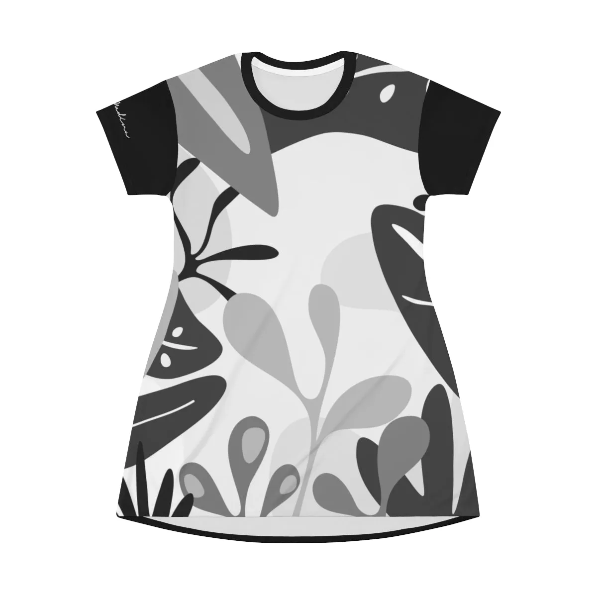 Shirtdress, Black Green Foliage Motive