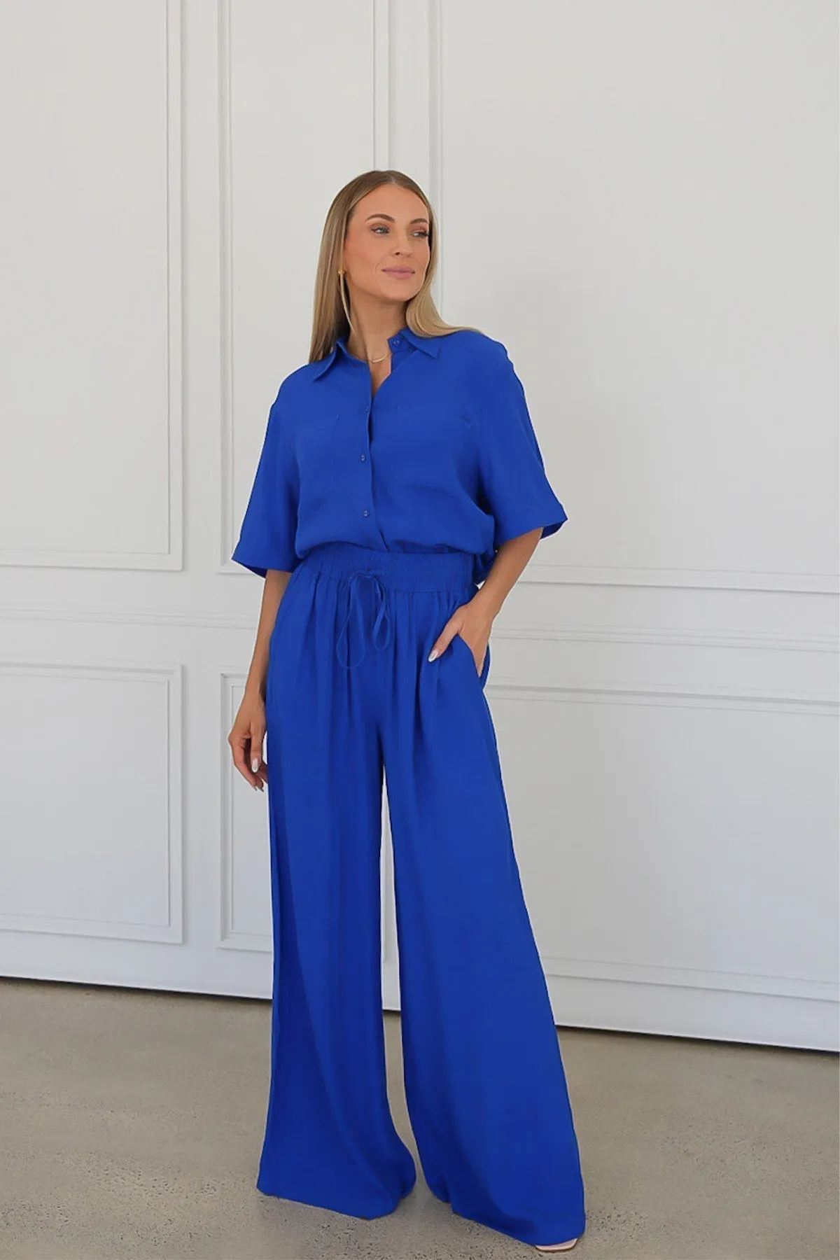 Short Sleeve Button-Up Shirt COBALT BLUE