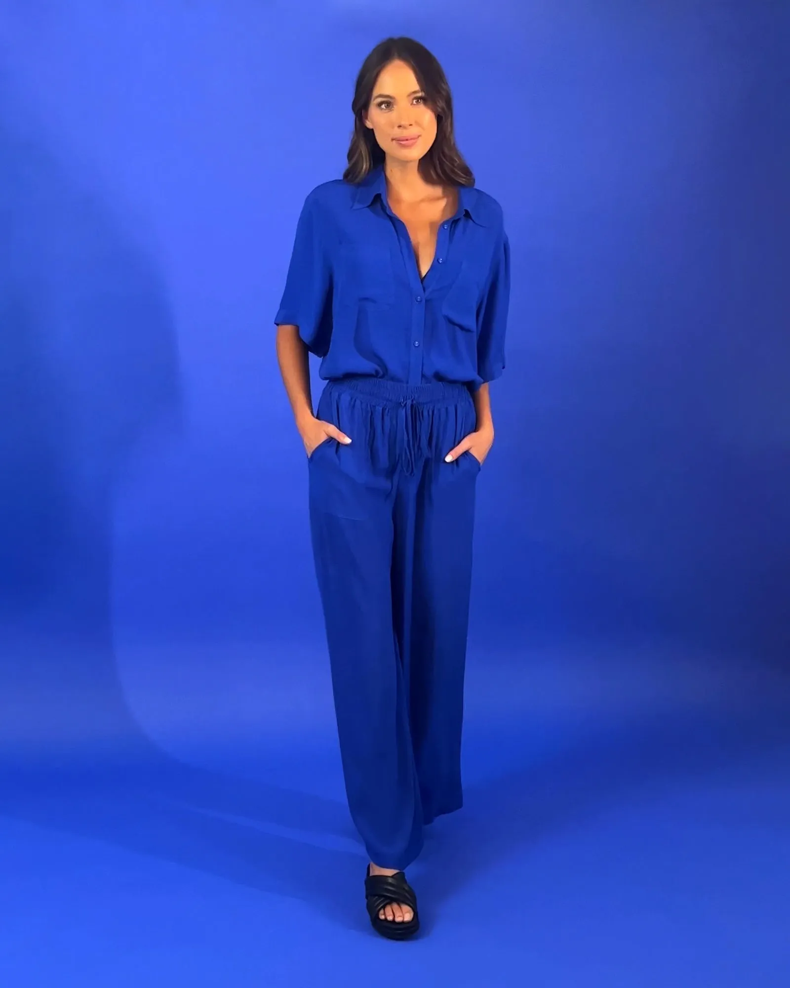 Short Sleeve Button-Up Shirt COBALT BLUE
