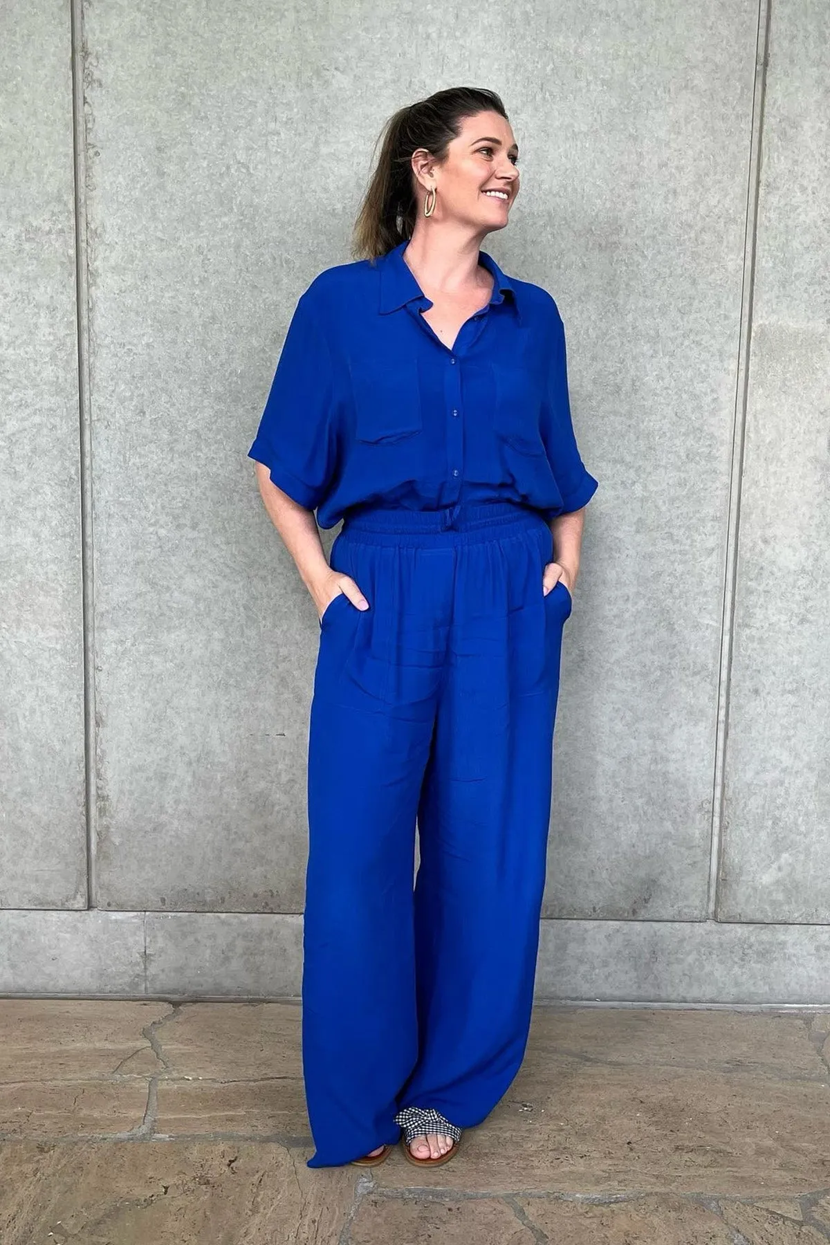 Short Sleeve Button-Up Shirt COBALT BLUE