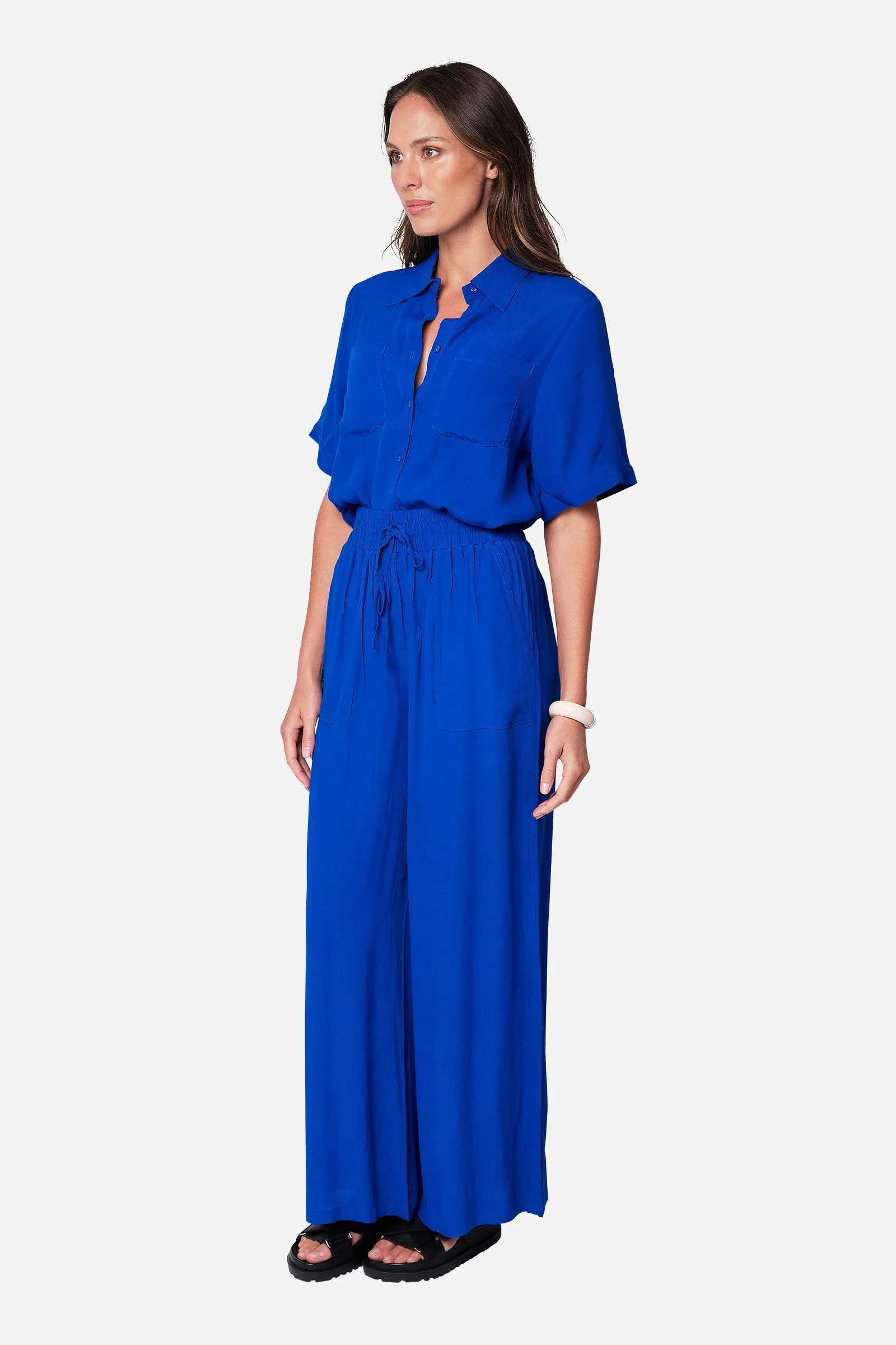 Short Sleeve Button-Up Shirt COBALT BLUE