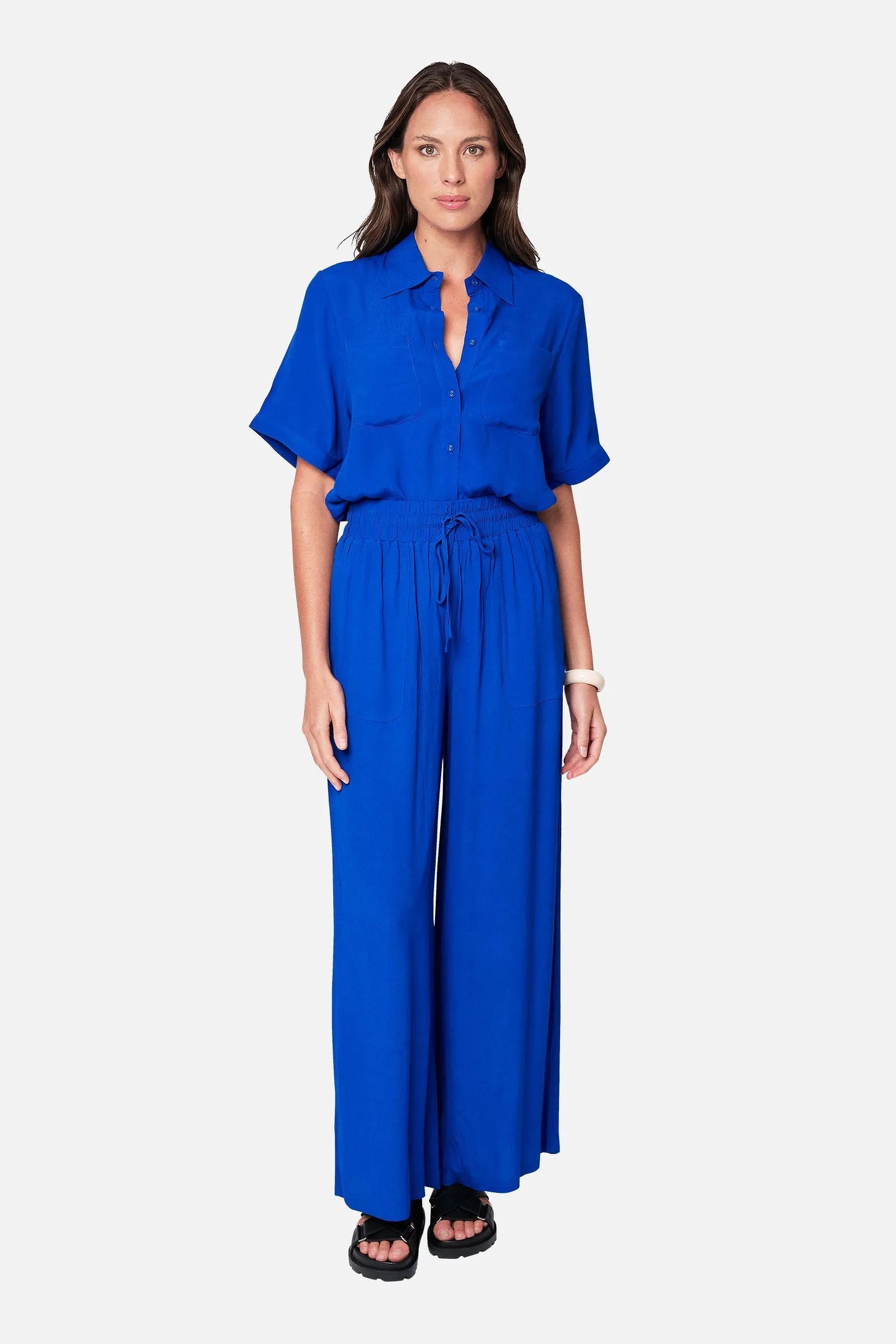 Short Sleeve Button-Up Shirt COBALT BLUE