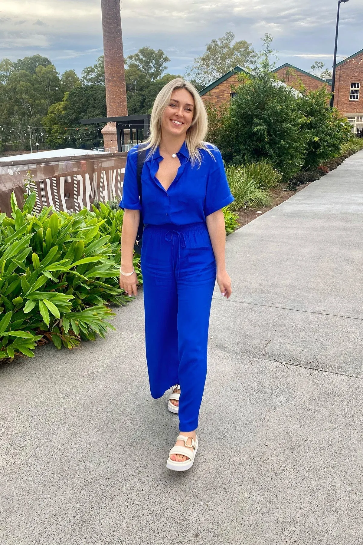 Short Sleeve Button-Up Shirt COBALT BLUE