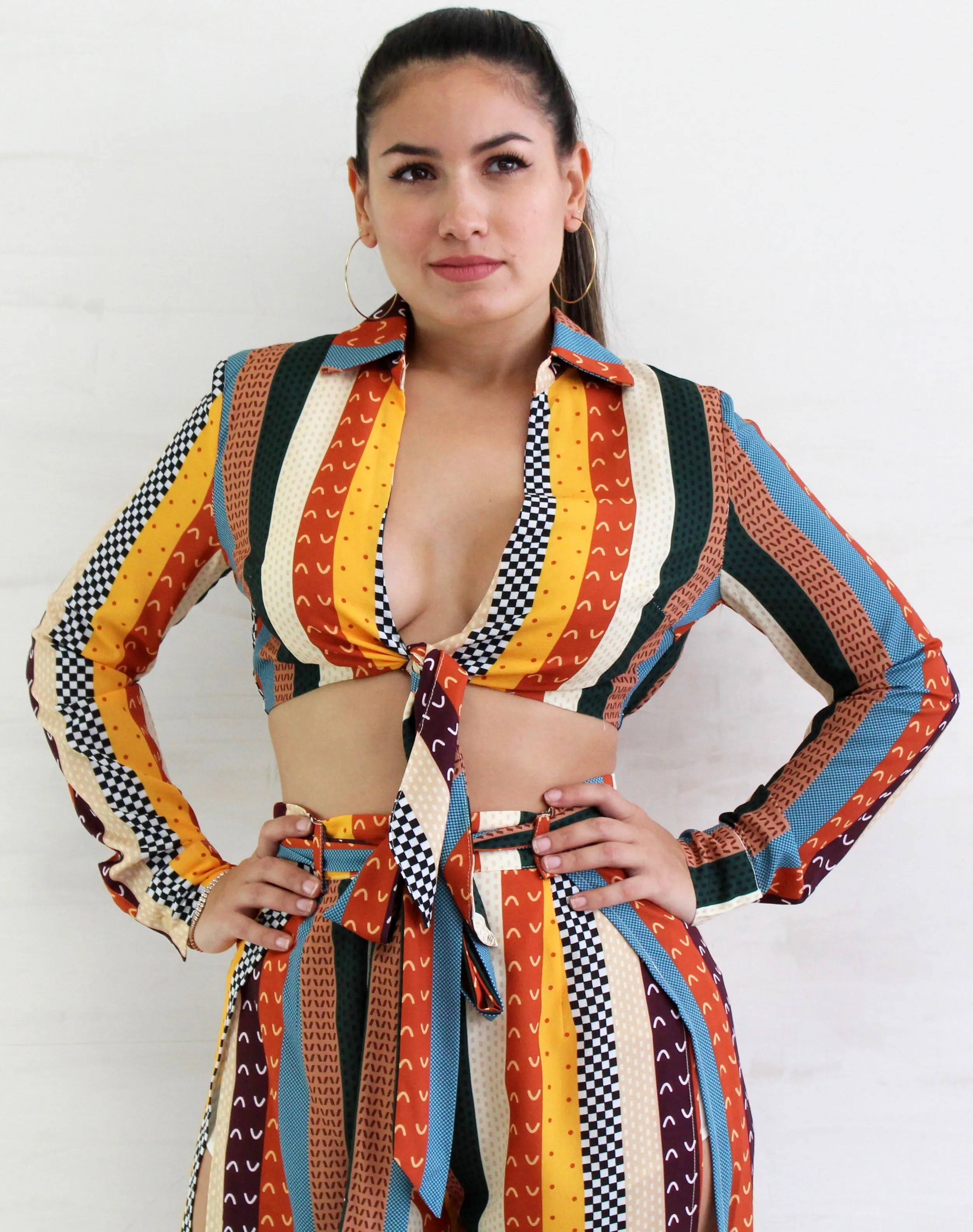 Significant Multi Stripes Print Two-Piece Set