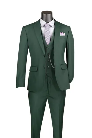Slim Fit 3 Piece 2 Button Suit Hunter Green SV2900
