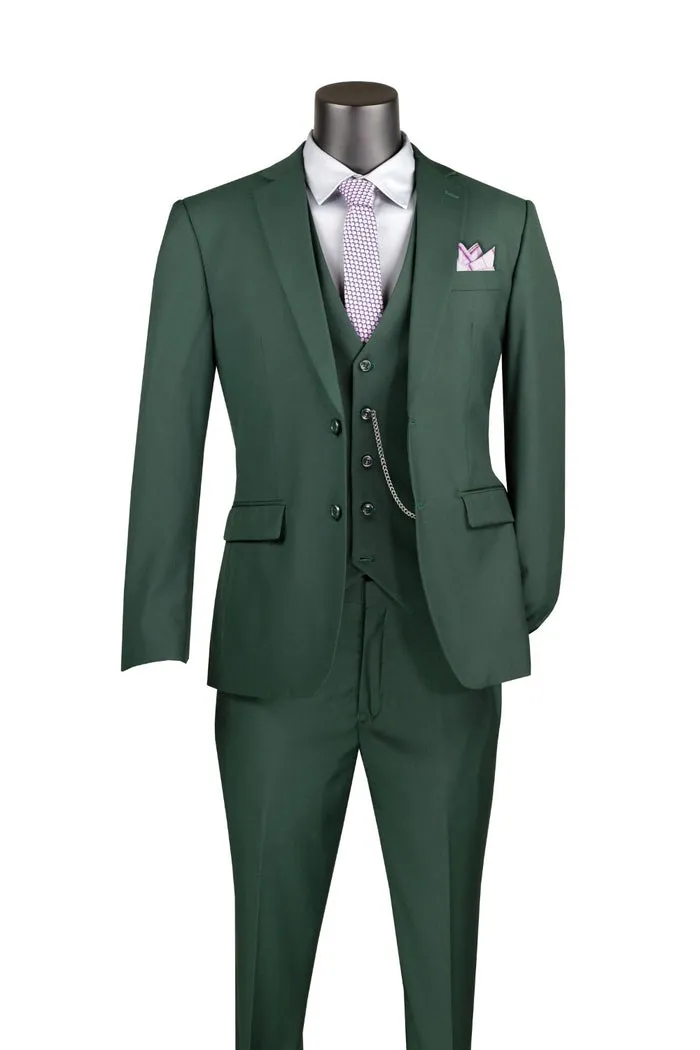 Slim Fit 3 Piece 2 Button Suit Hunter Green SV2900