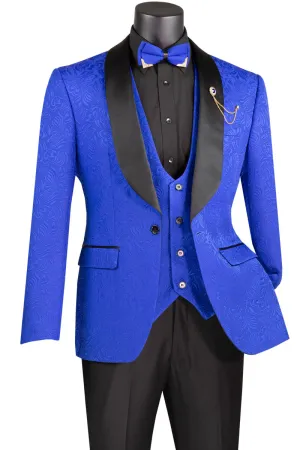 Slim Fit 3 Piece Single Button Jacquard Fabric Tuxedo (Royal) TVSJ-1