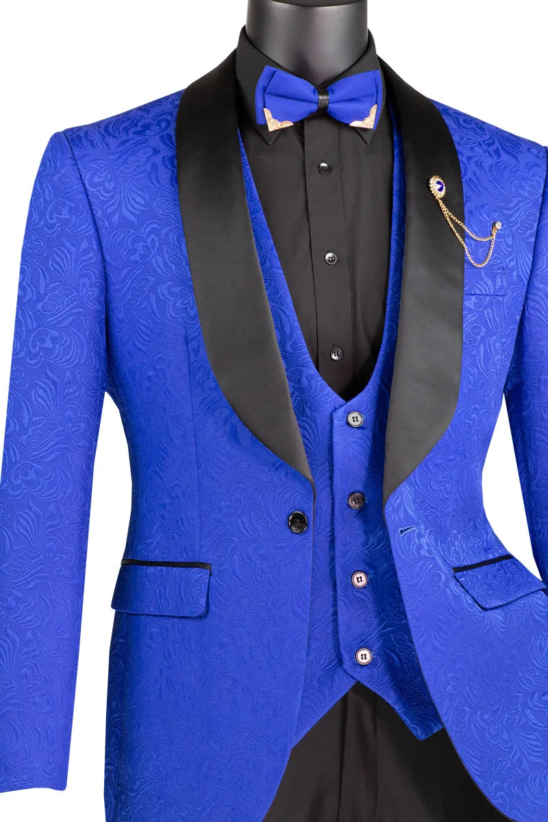 Slim Fit 3 Piece Single Button Jacquard Fabric Tuxedo (Royal) TVSJ-1