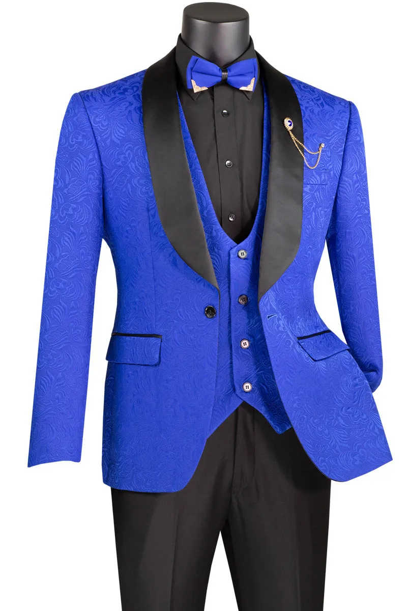 Slim Fit 3 Piece Single Button Jacquard Fabric Tuxedo (Royal) TVSJ-1