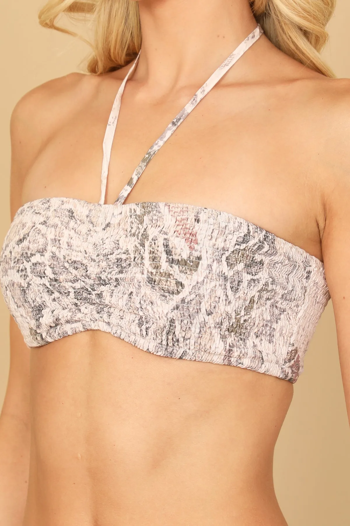 SNAKE SHIRRED HALTER BRALETTE