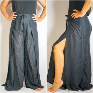 Solid Black Palazzo Wrap Pants