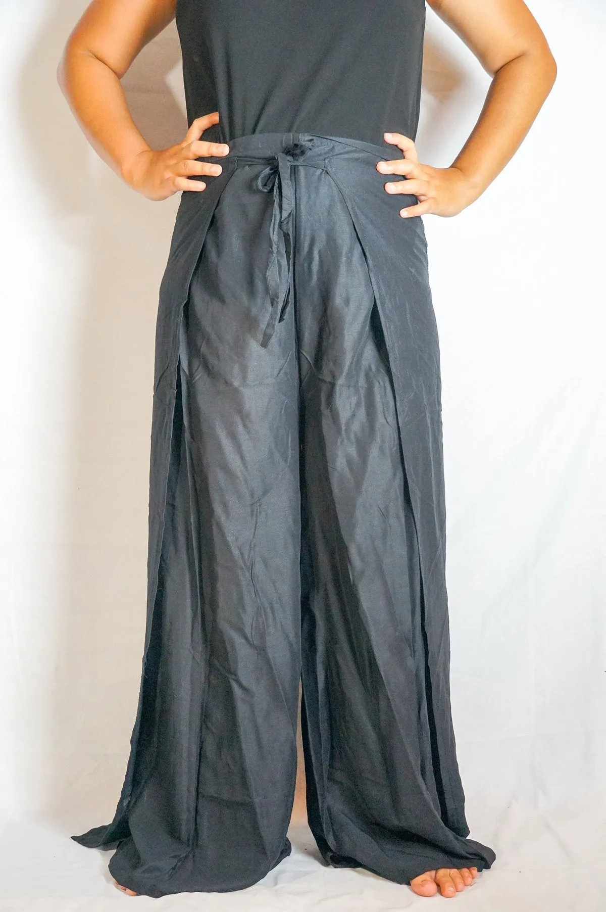 Solid Black Palazzo Wrap Pants