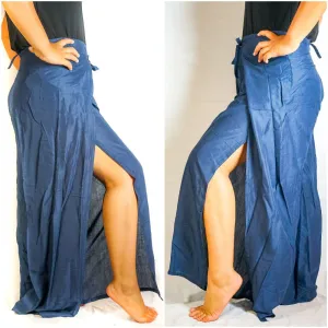 Solid Blue Palazzo Wrap Pants