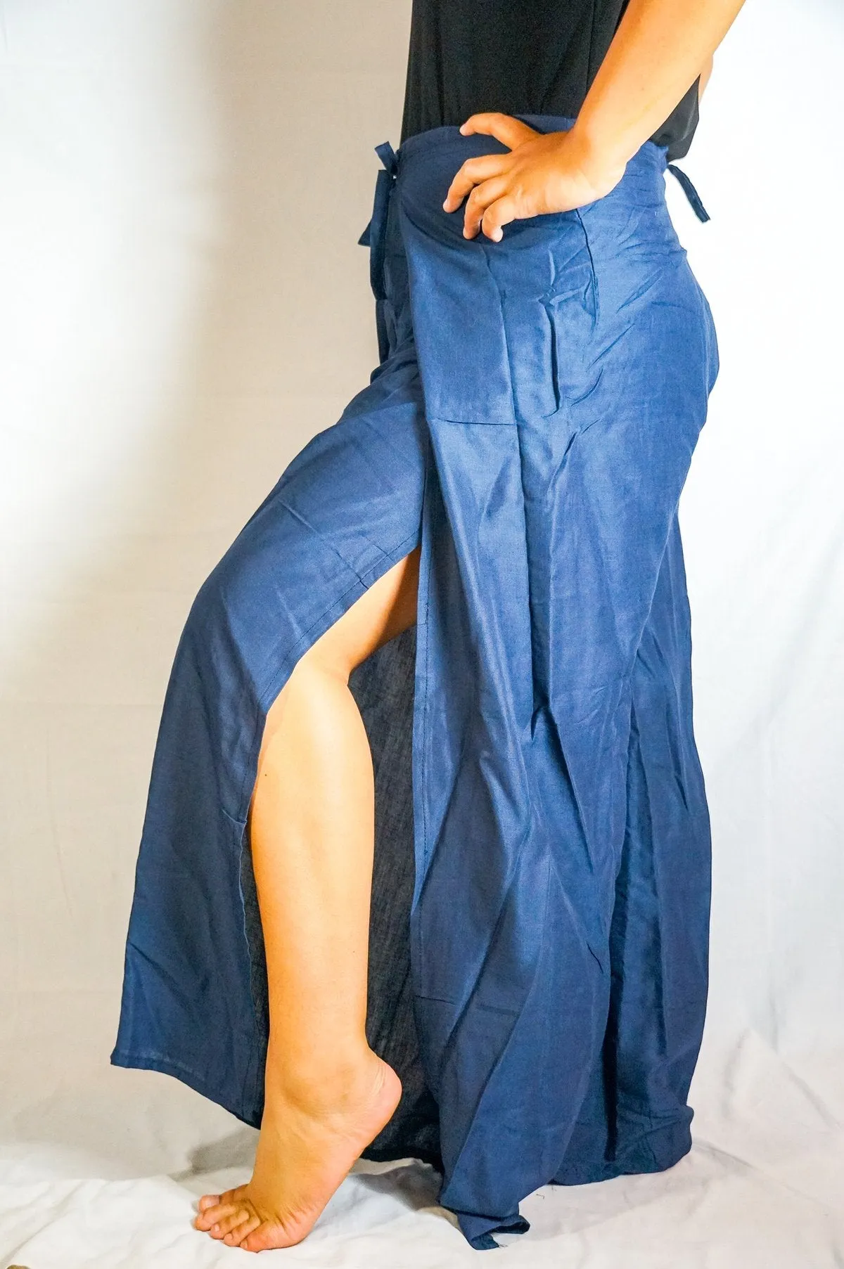 Solid Blue Palazzo Wrap Pants