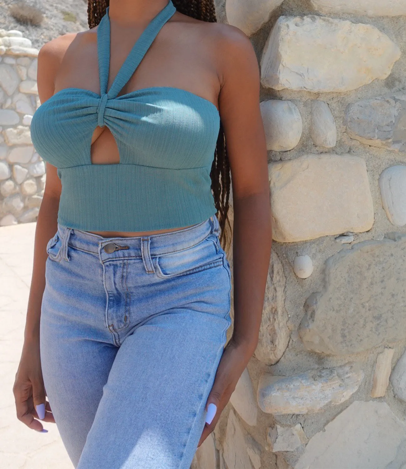Sorana Knotted Halter Top(Teal)