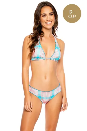 SOUTH BEACH VACAY - Wavy Triangle Halter Top & Full Ruched Back Bottom • Multicolor