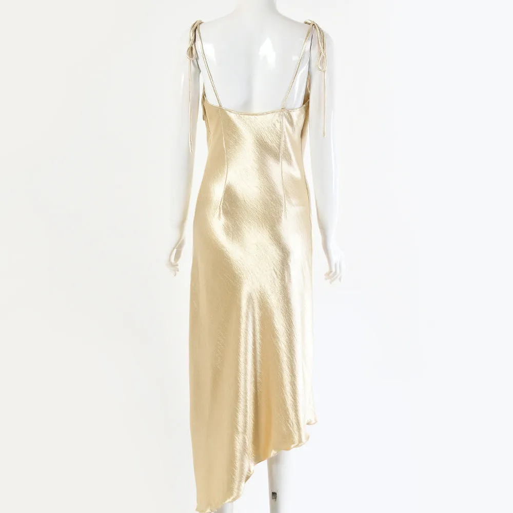 Strappy Satin Irregular Hem Backless Midi Dresses