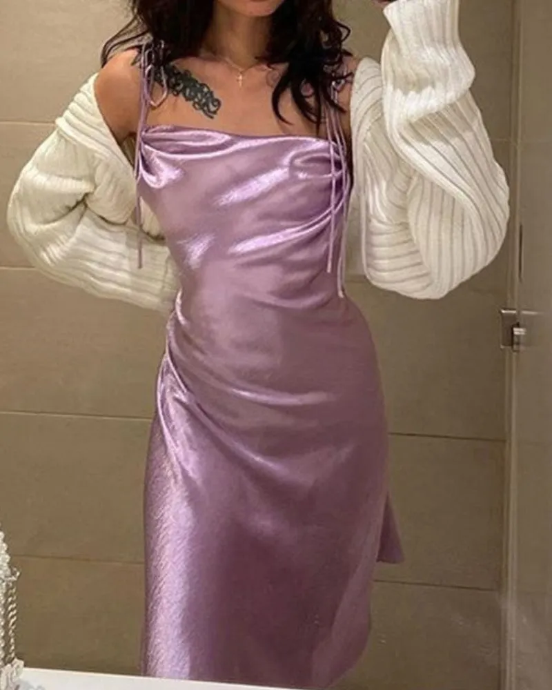 Strappy Satin Irregular Hem Backless Midi Dresses