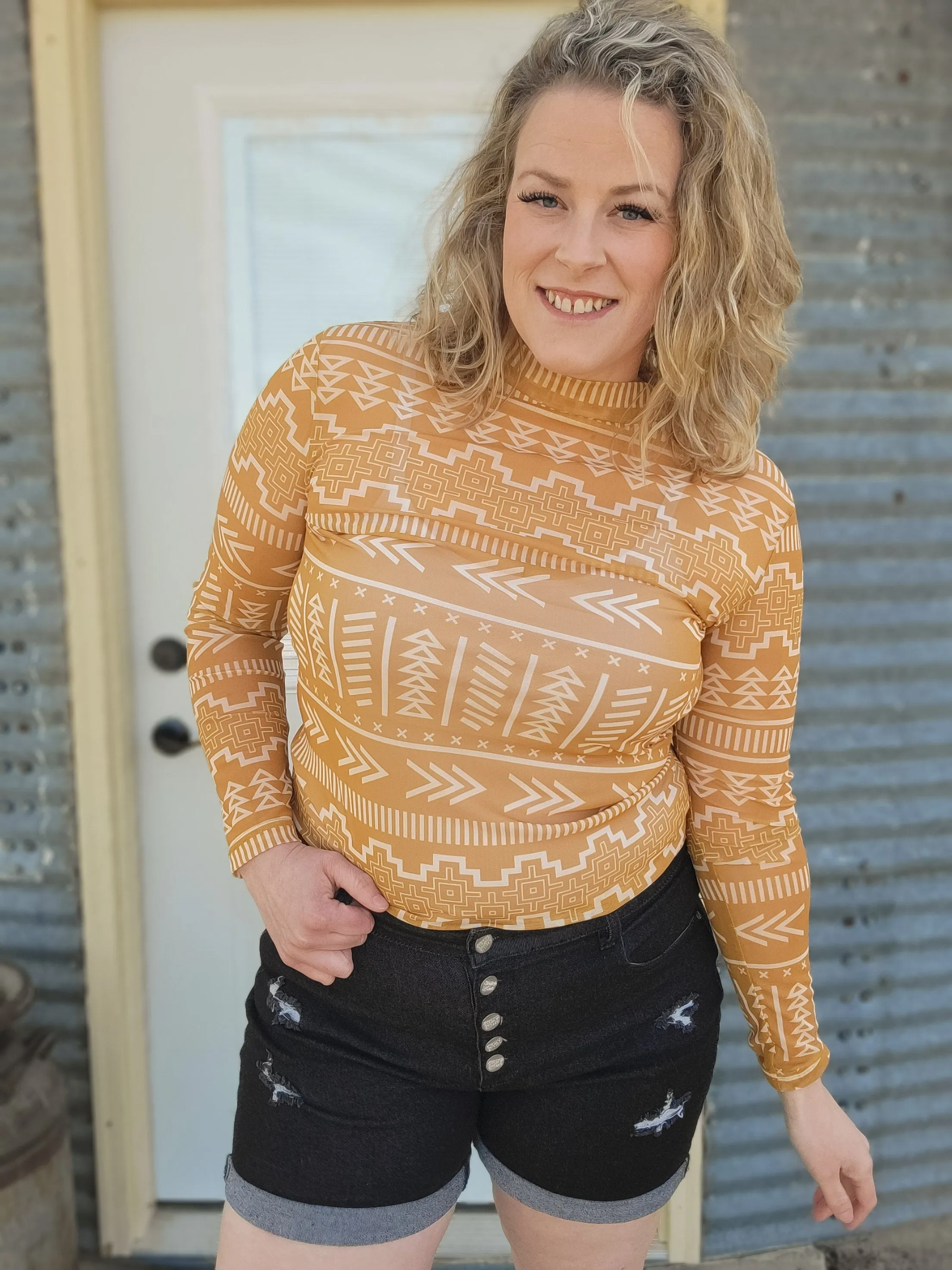 Sunrise Mountain Mesh Long Sleeve Top
