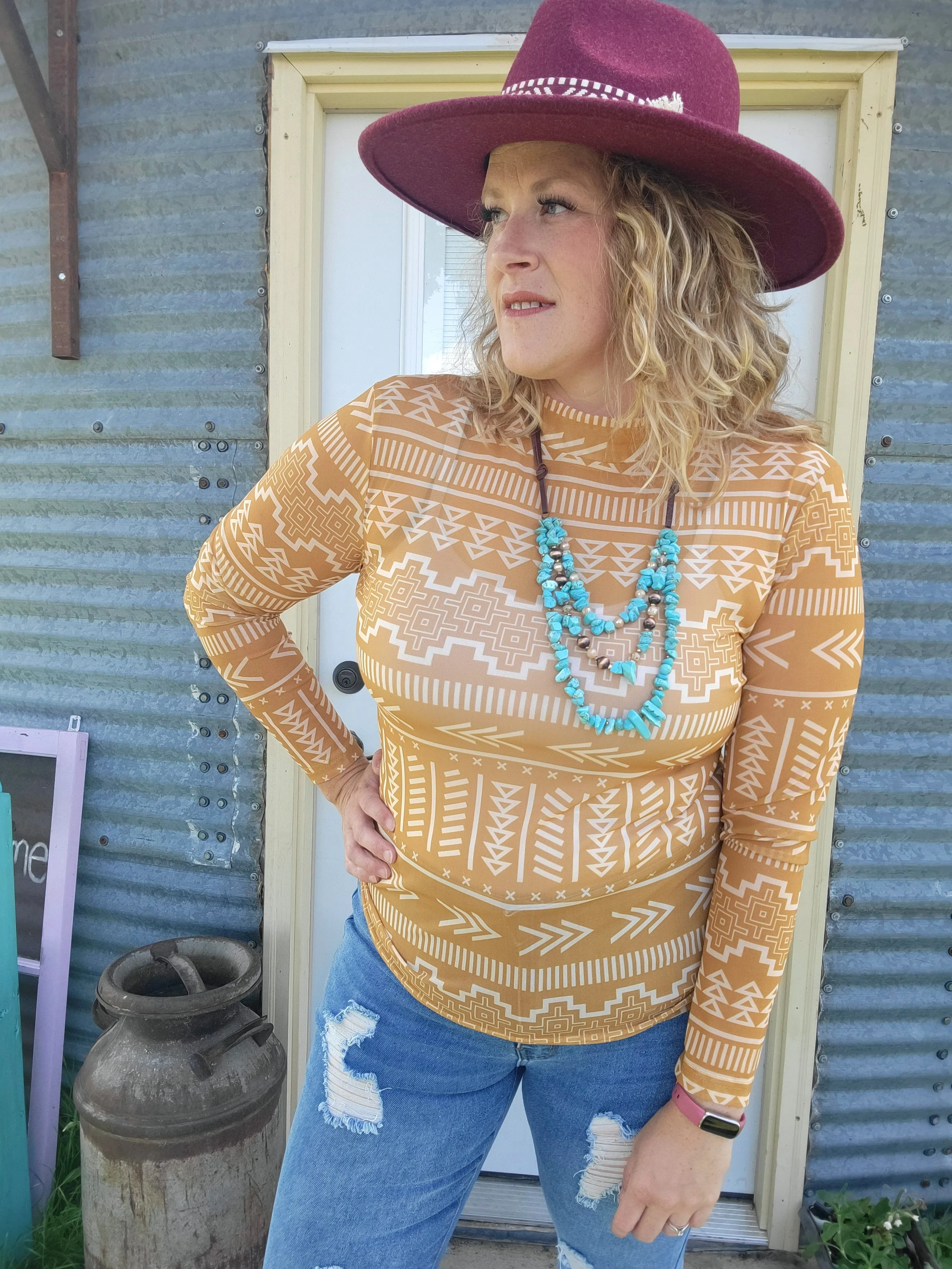 Sunrise Mountain Mesh Long Sleeve Top