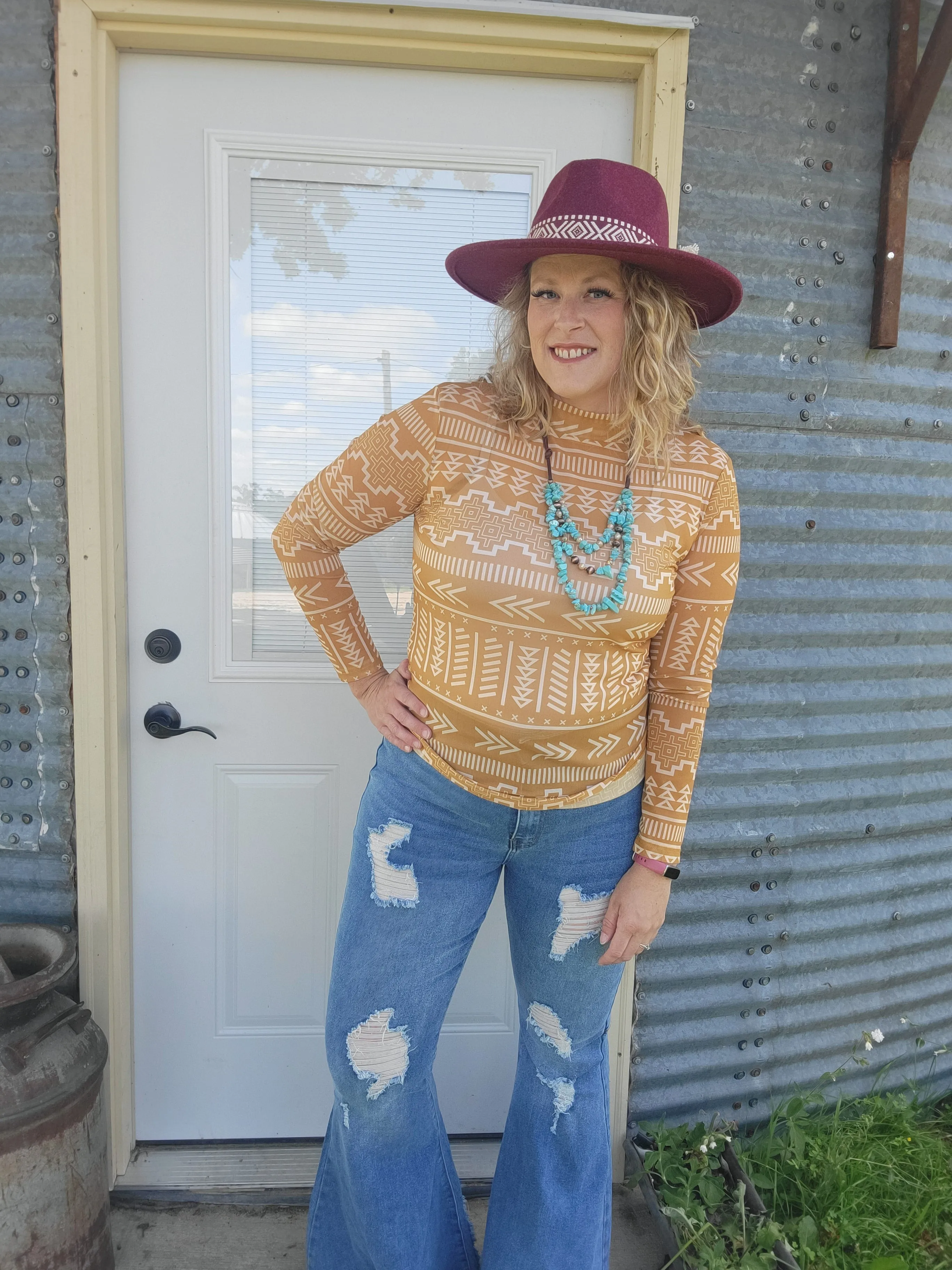 Sunrise Mountain Mesh Long Sleeve Top