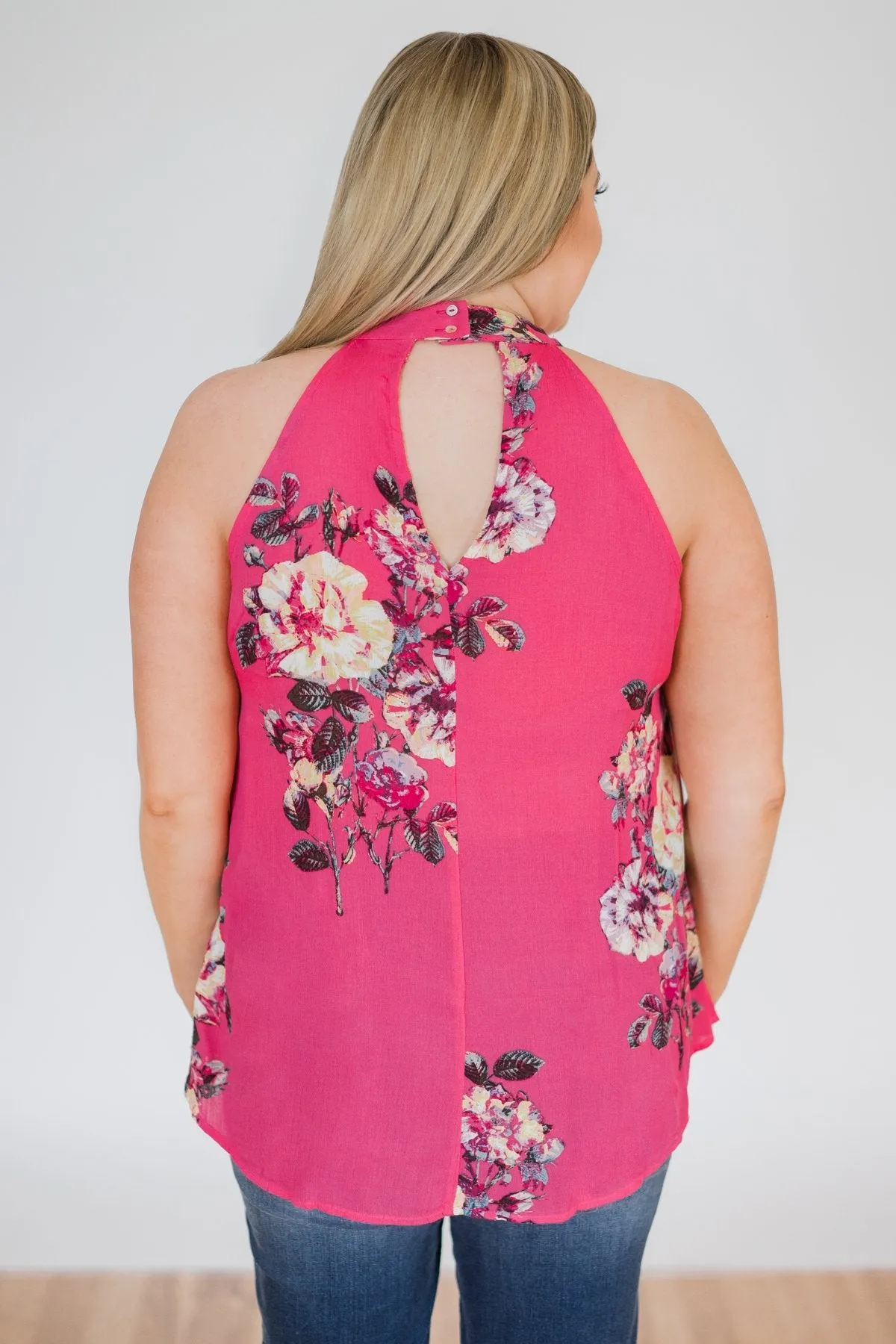 Taken by Floral Tank Top- Hot Pink