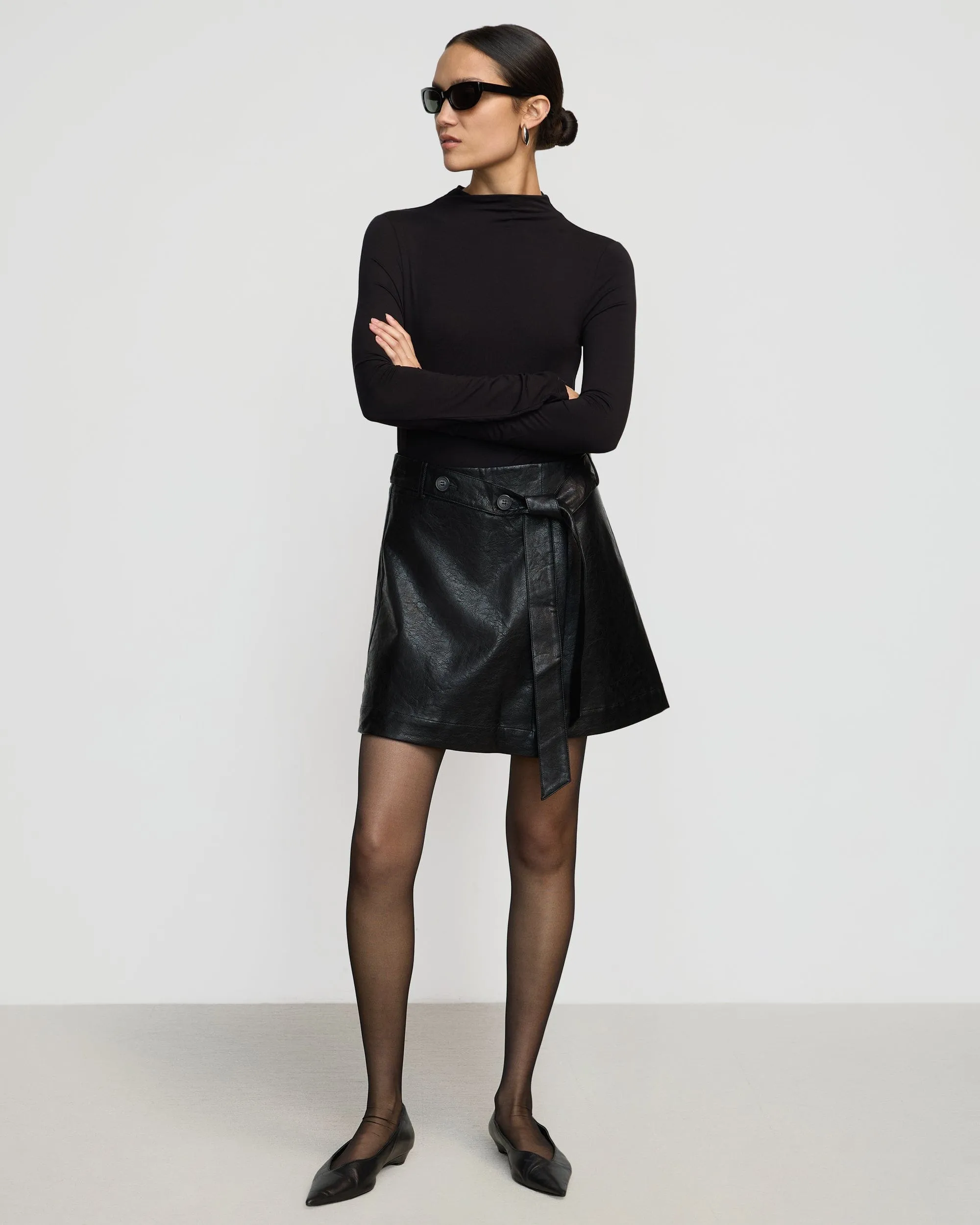 Tanner Vegan Leather Wrap Skirt