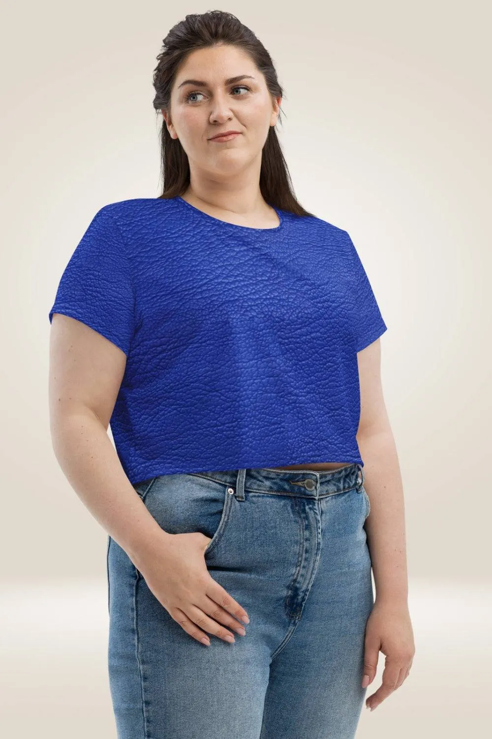 TGC Boutique Leather Print Blue Crop Top
