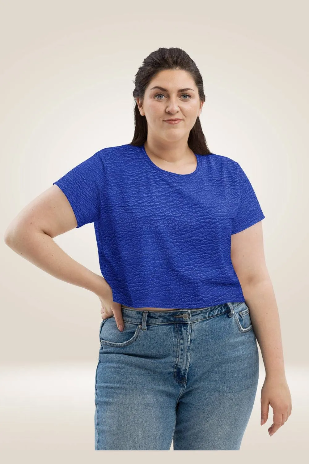 TGC Boutique Leather Print Blue Crop Top