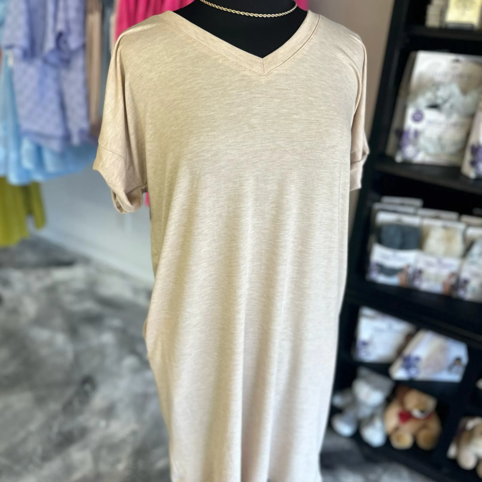 The Kinsey V-Neck Short Sleeve Solid T-Shirt Dress