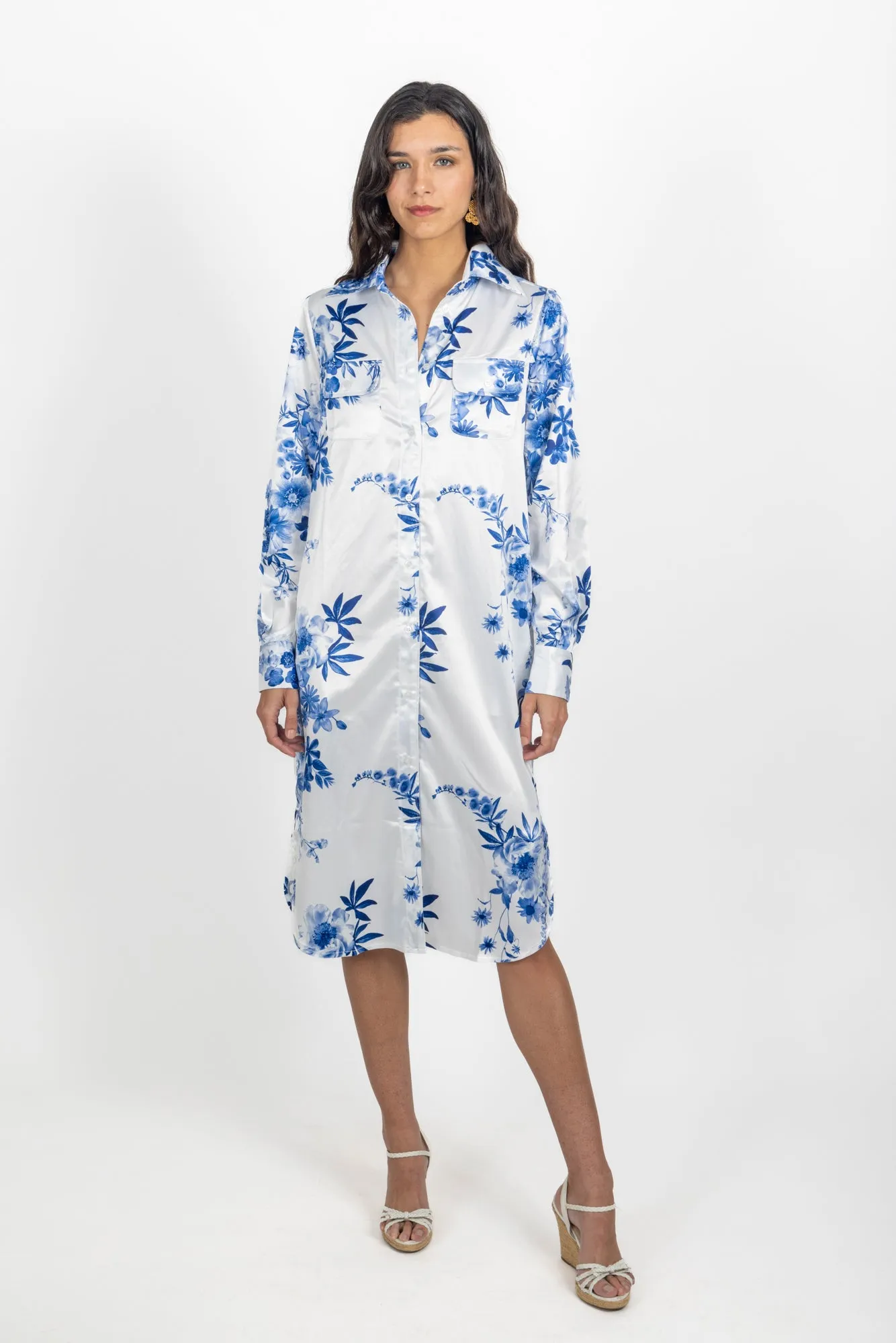 The Naples Shirt Dress - Botanical Blue