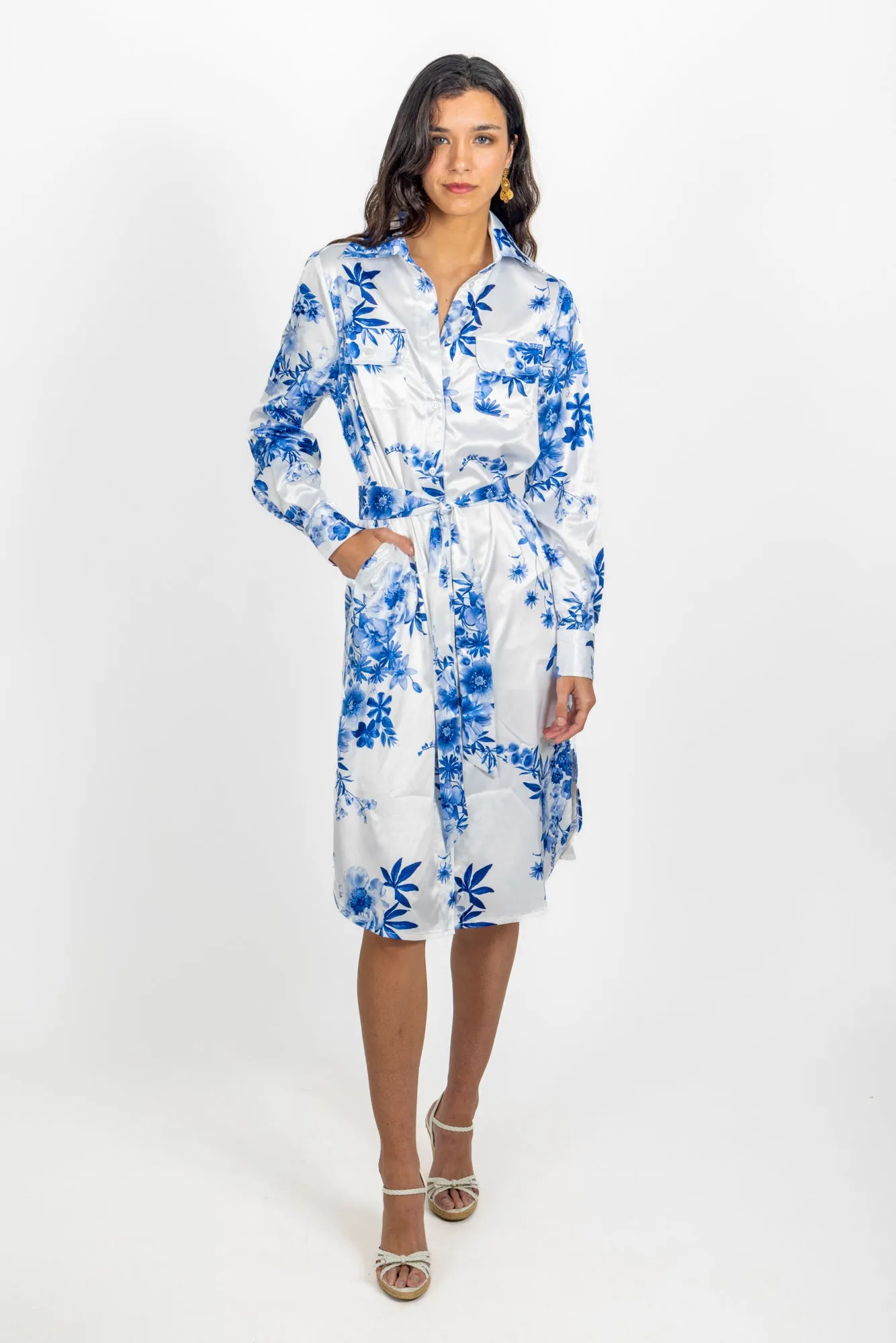 The Naples Shirt Dress - Botanical Blue