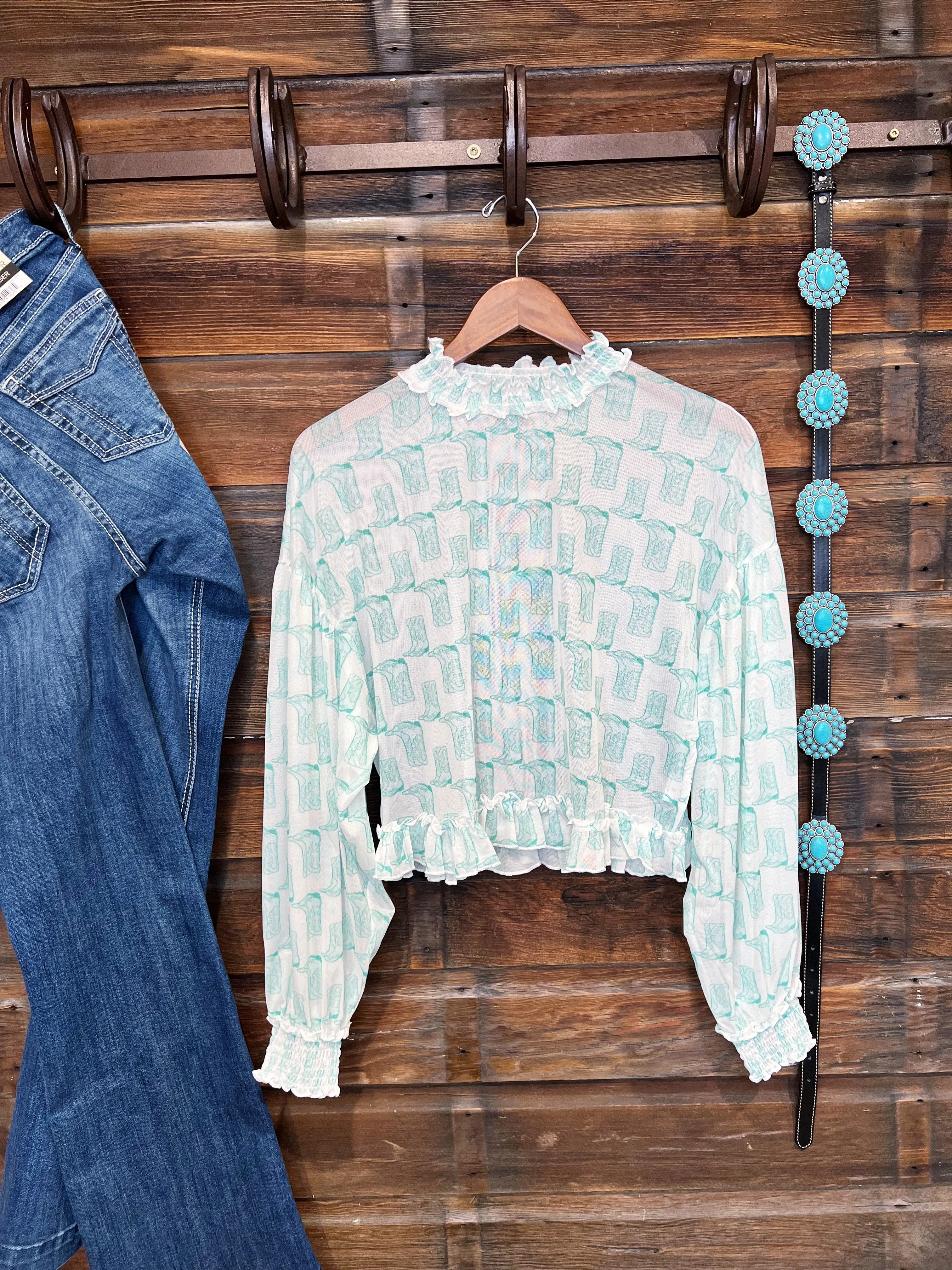 The Ruffle Mesh Long Sleeve Top