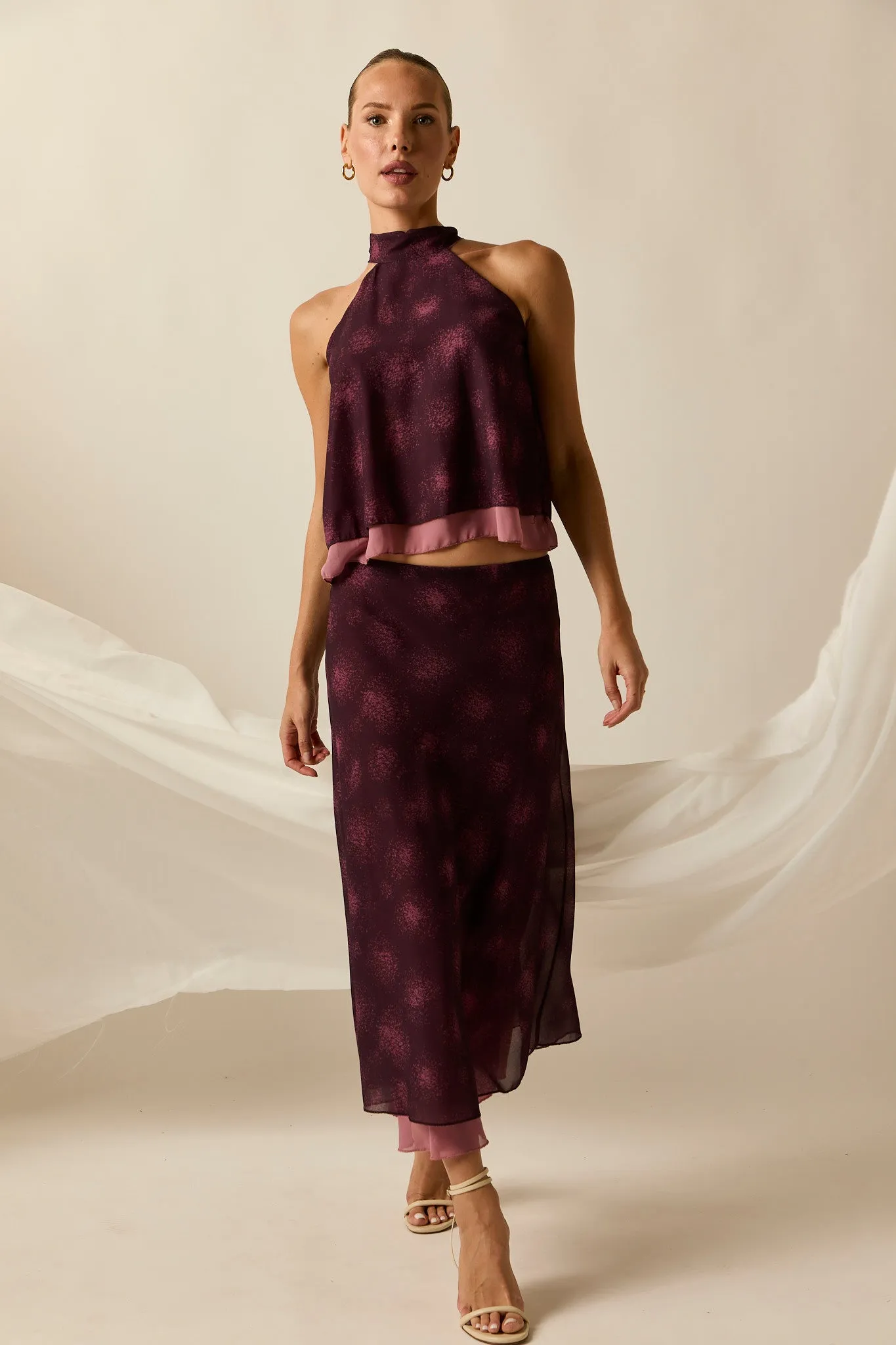 Top cuello halter gasa berenjena