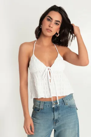 Top halter fruncido con lazo frontal