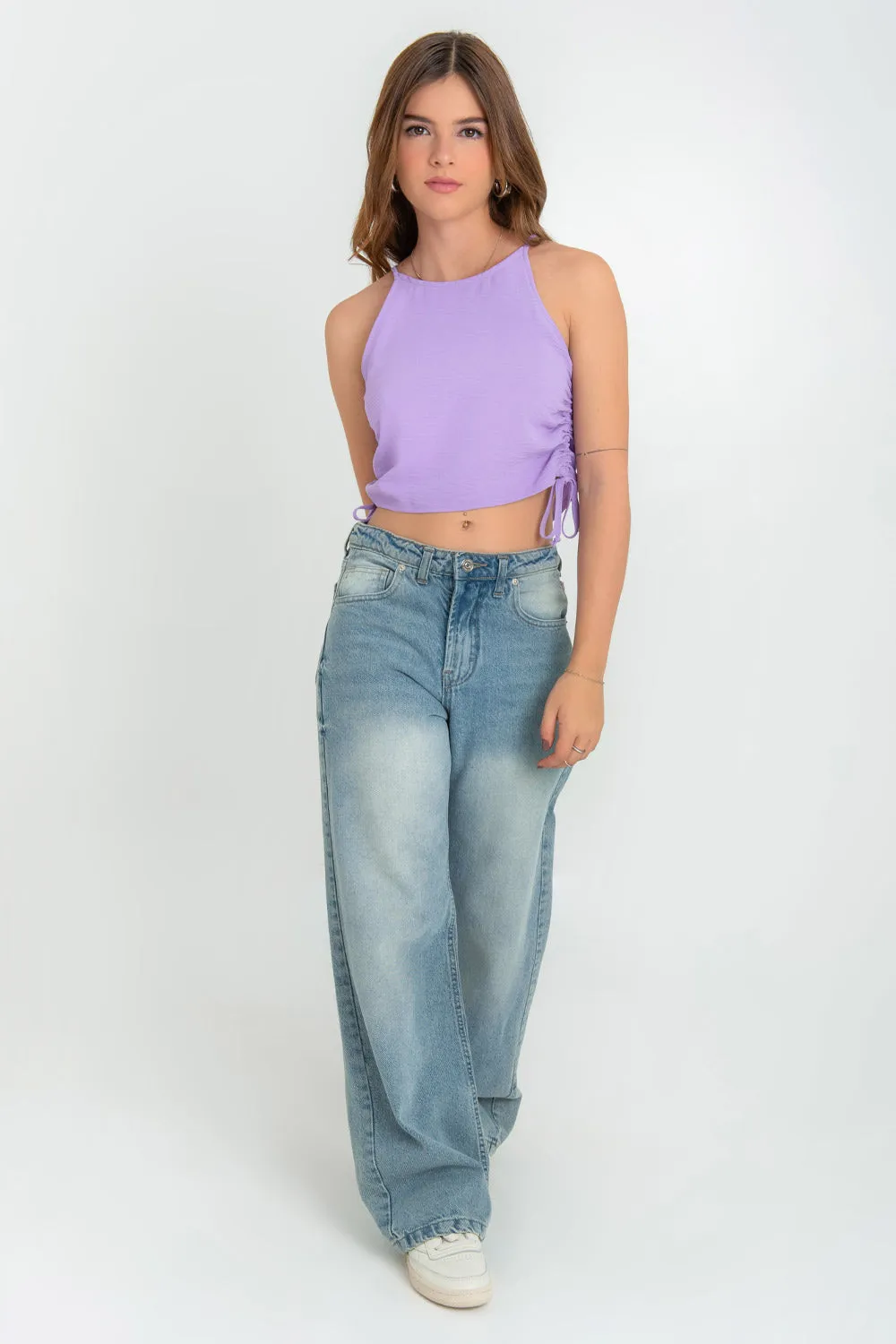 Top halter tirantes con jaretas laterales