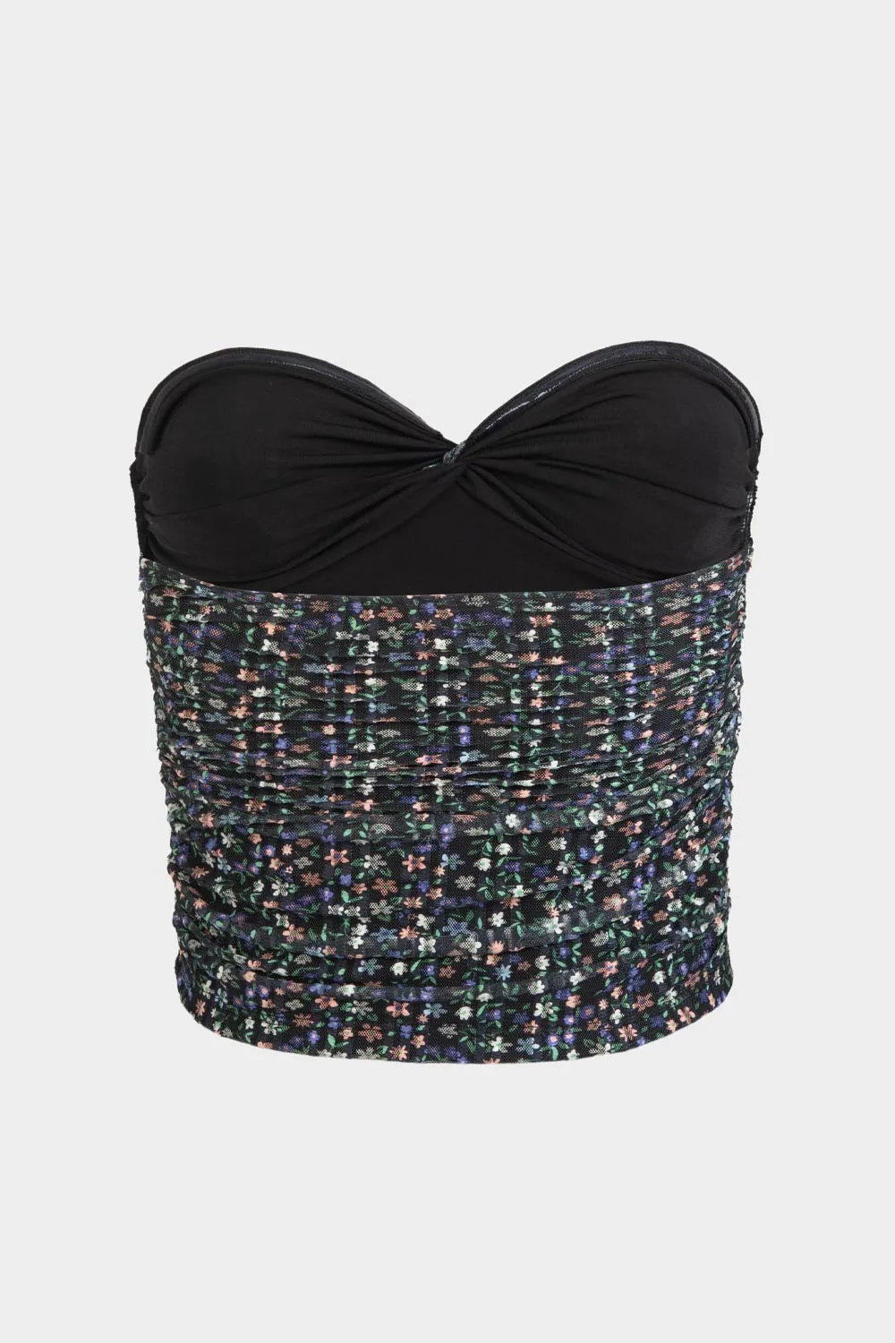 Top strapless floral escote corazón con nudo