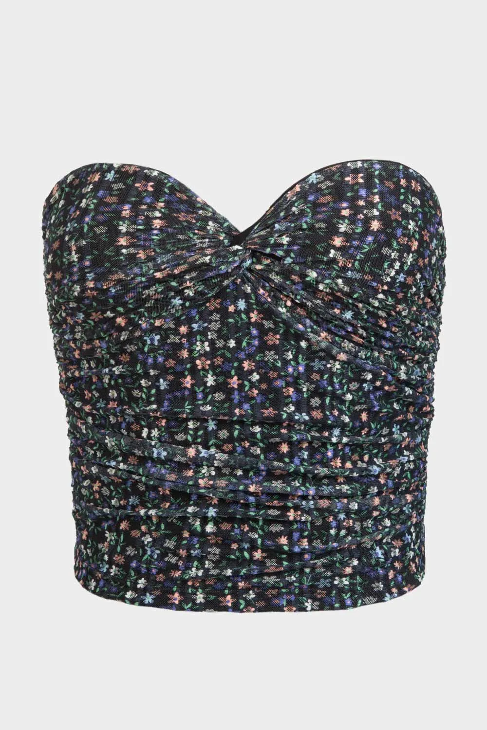Top strapless floral escote corazón con nudo