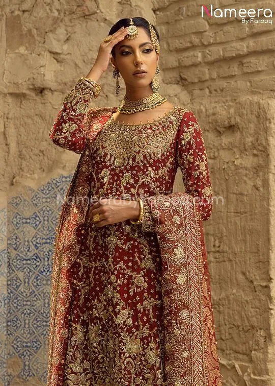 Traditional Gold and Red Bridal Dress Pakistani #BS668