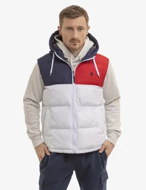 TRI COLORBLOCK HOODED PUFFER VEST