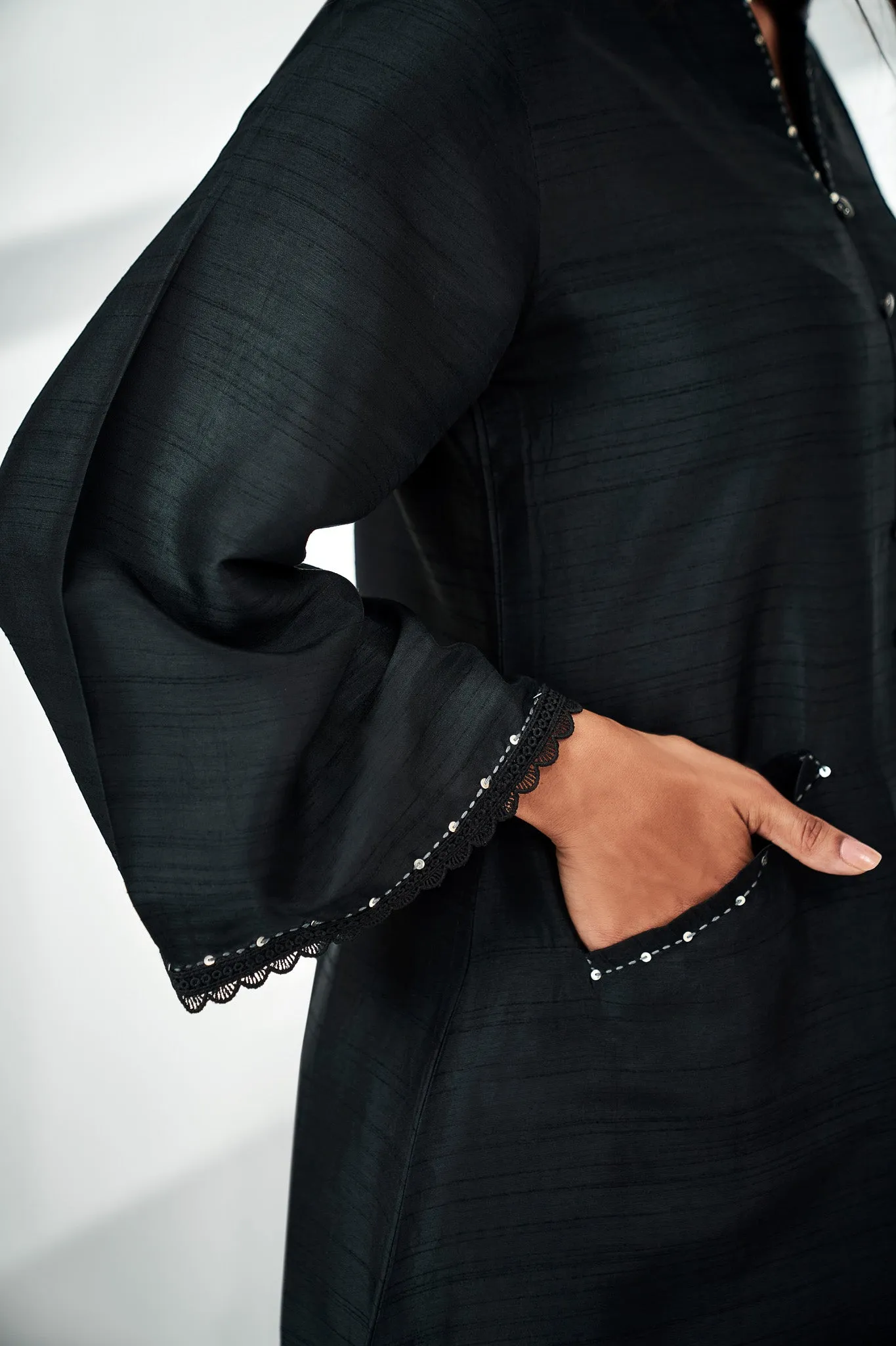 Tusser Silk Black Kurta Set