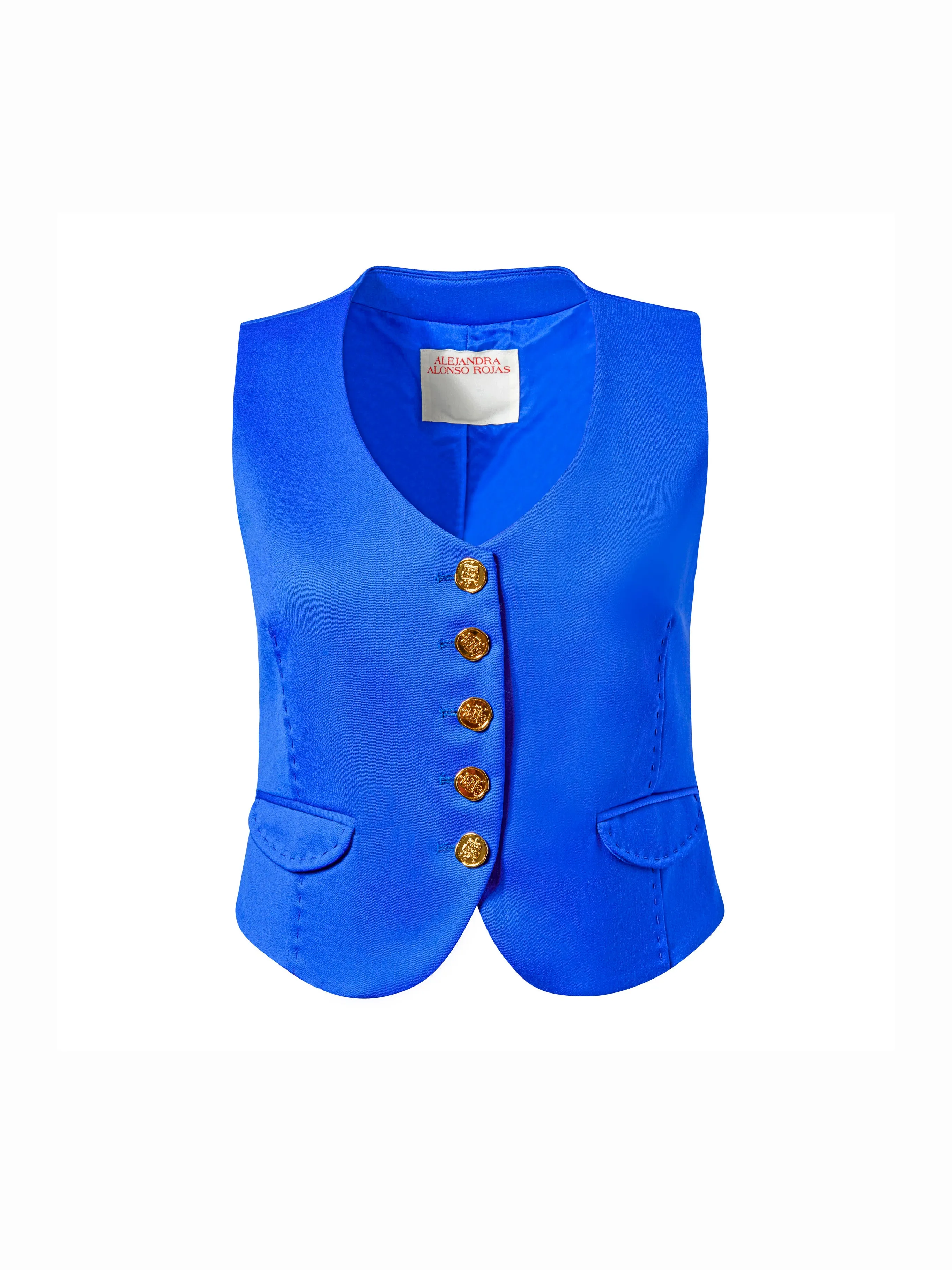 V-Neck Wool Vest In Klein Blue