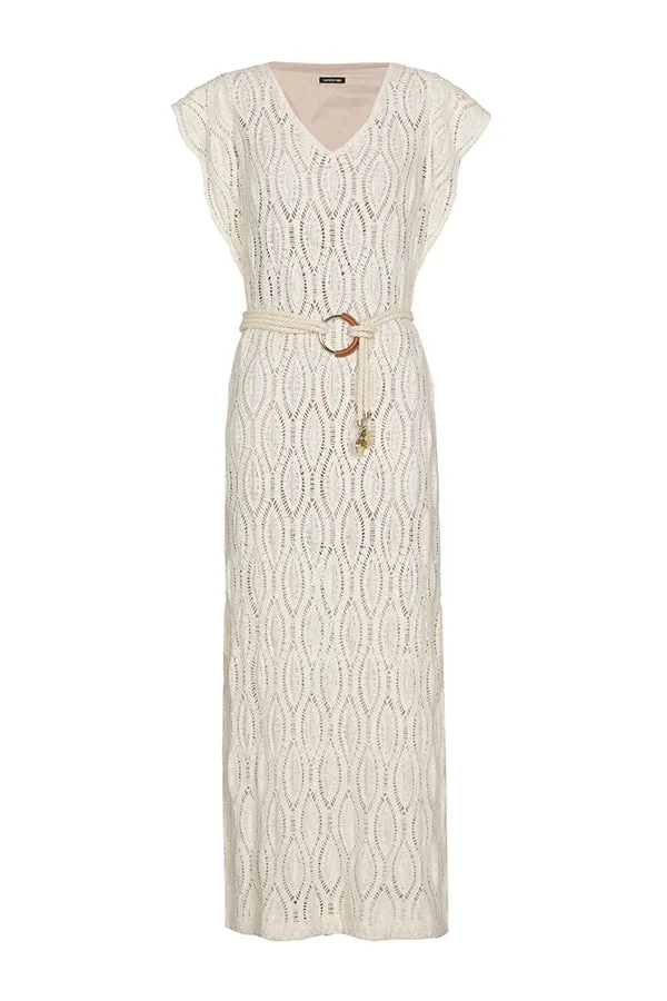 VANILLA CROCHET STRAIGHT MIDI DRESS
