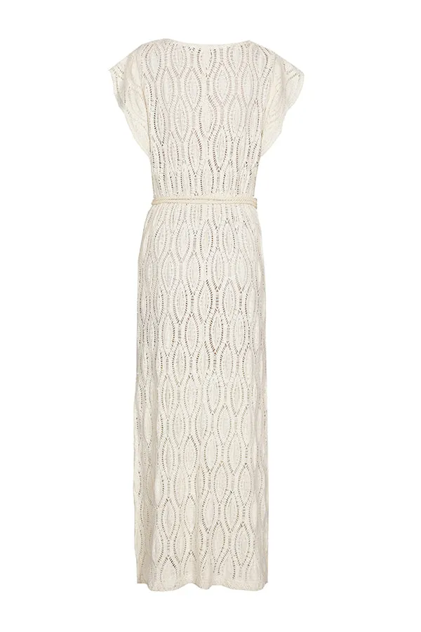 VANILLA CROCHET STRAIGHT MIDI DRESS