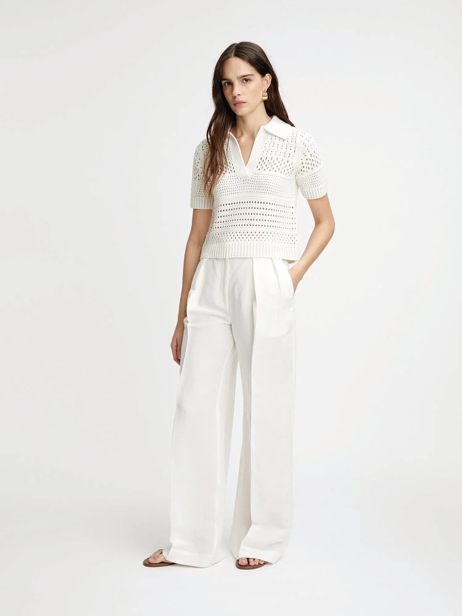 Variegated Knit Mesh Polo Top