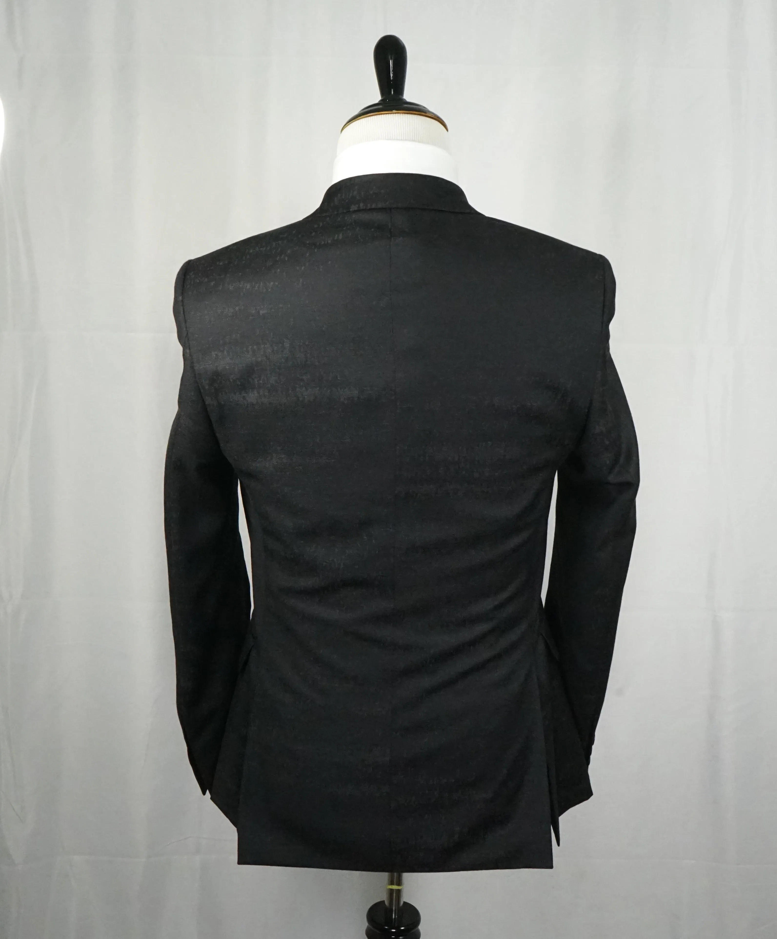 VERSACE COLLECTION - Abstract Textured Black & Gray Runway Melange Slim Suit- 36R