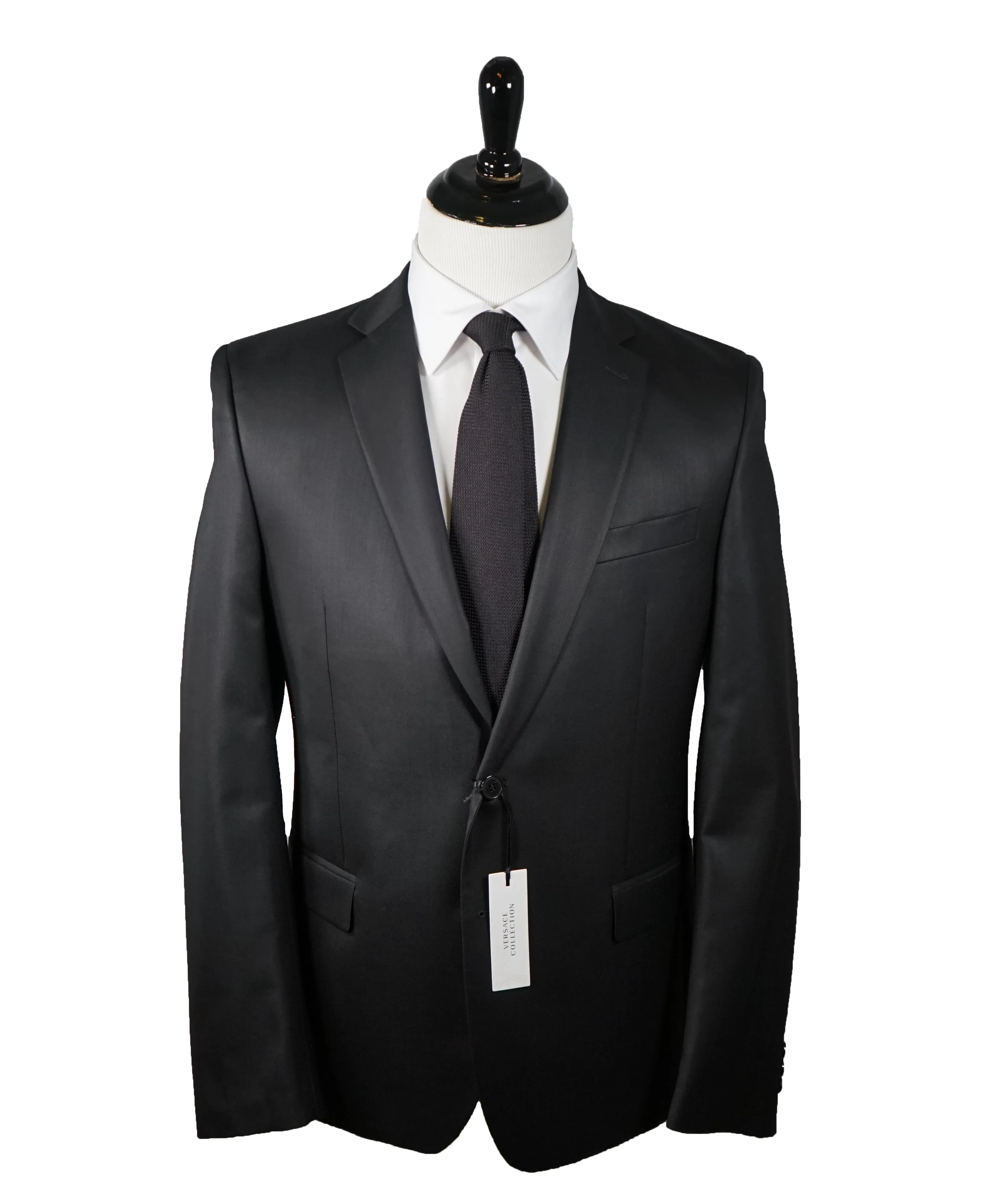 VERSACE COLLECTION - Notch Lapel Black Suit With Muted Sheen - 40R