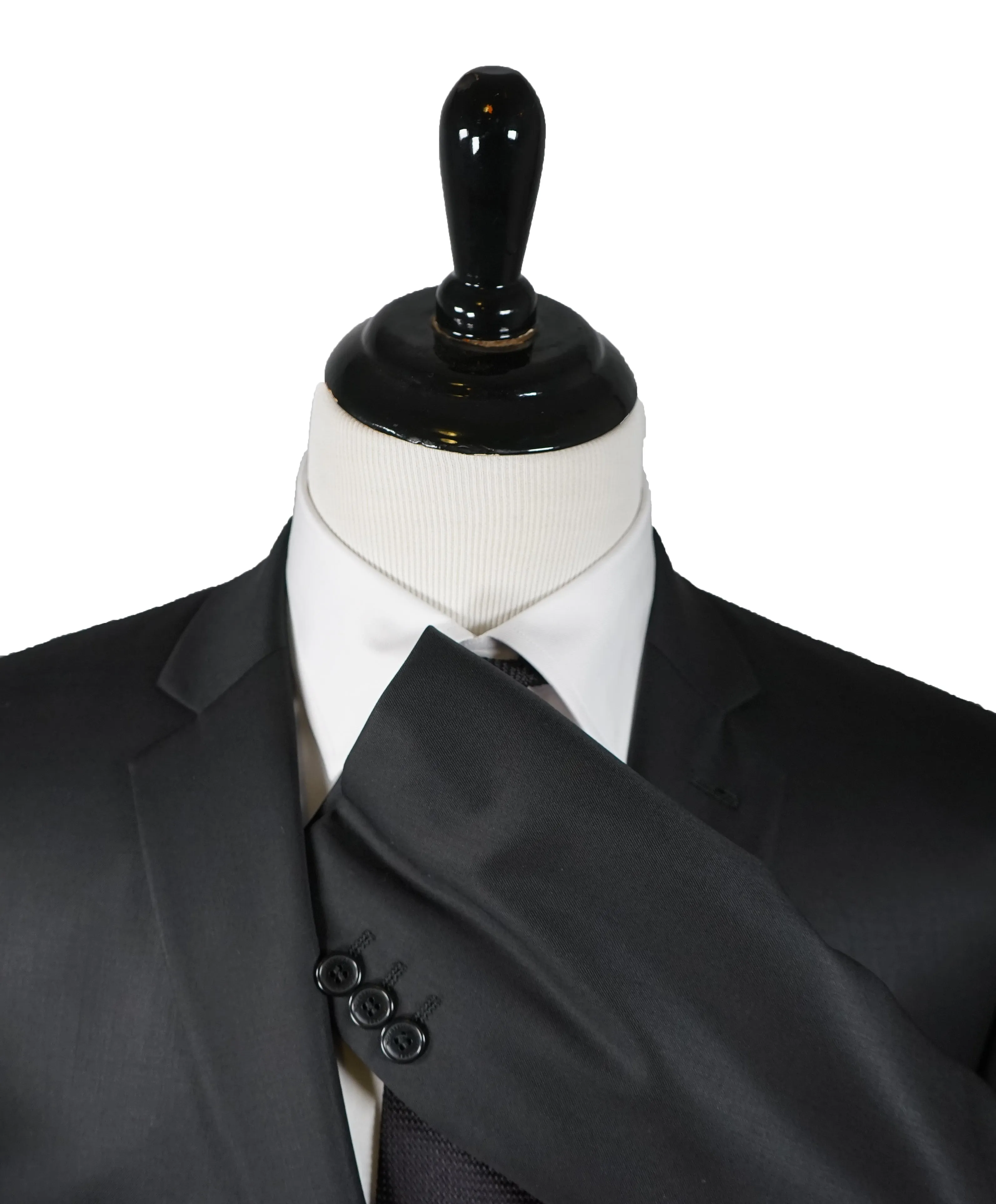 VERSACE COLLECTION - Notch Lapel Black Suit With Muted Sheen - 40R